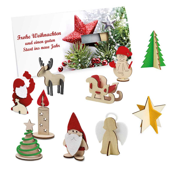Kerstkaart steekfiguren vilt-houten